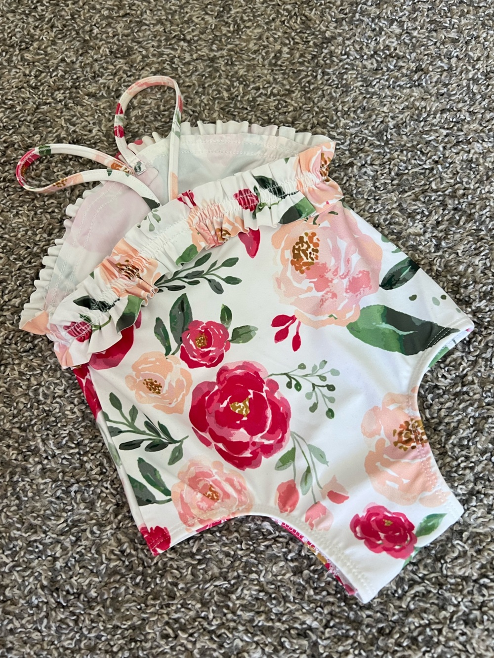 Mud Pie White Floral One-Piece Swim - Pink Rose Accents - Picture 6 of 6